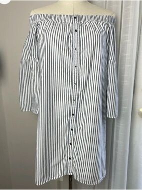 Abercrombie & Fitch Off-Shoulder Button-Front Women’s Dress - White & Navy